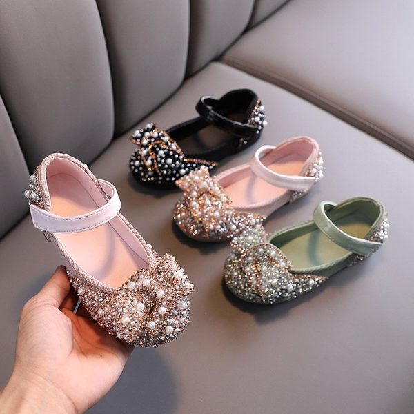 Girls Pearl Rhinestones Decorated Shining Shoes - Image 4